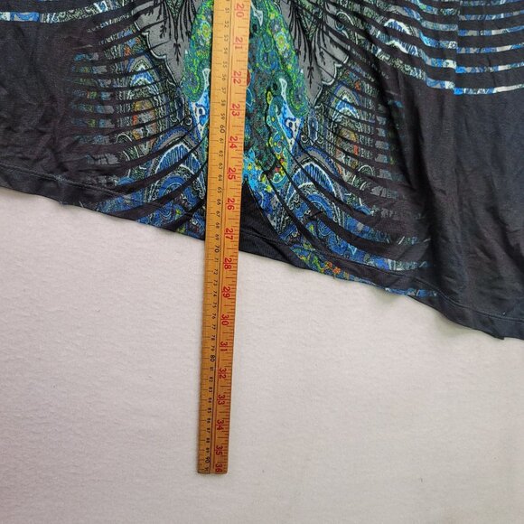 Robert Kitchen Canada Long Sleeve Asymmetric Peacock Print Top XL New - Picture 12 of 12
